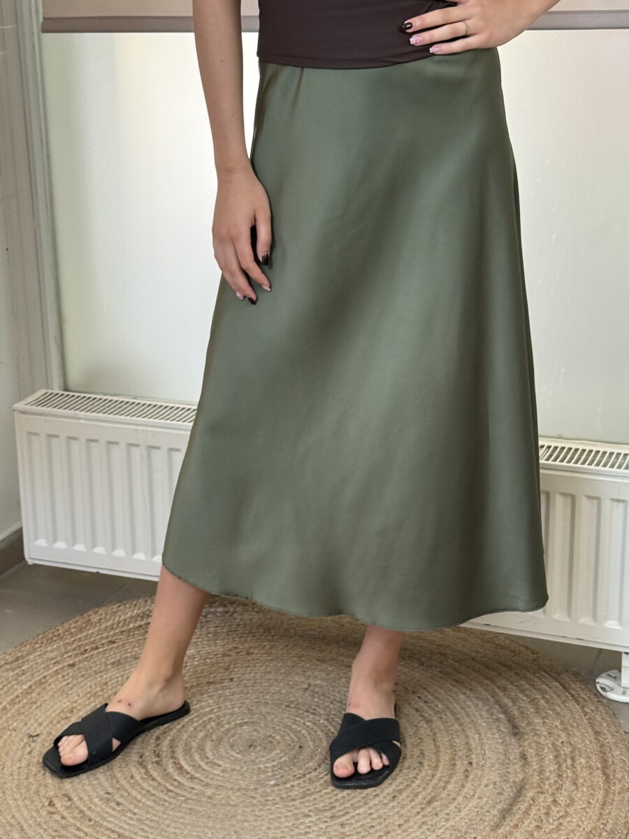 Szatén hatású midi szoknya - khaki - Kép 4