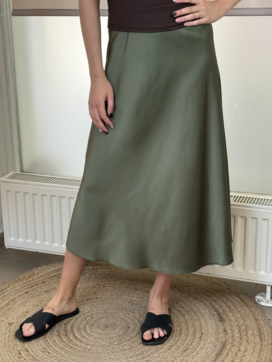 Szatén hatású midi szoknya - khaki - Kép 7