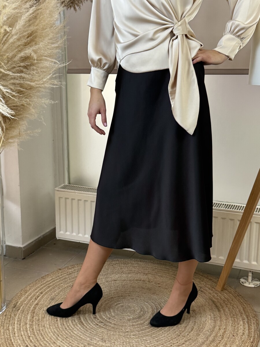 Szatén hatású midi szoknya - fekete - Kép 3