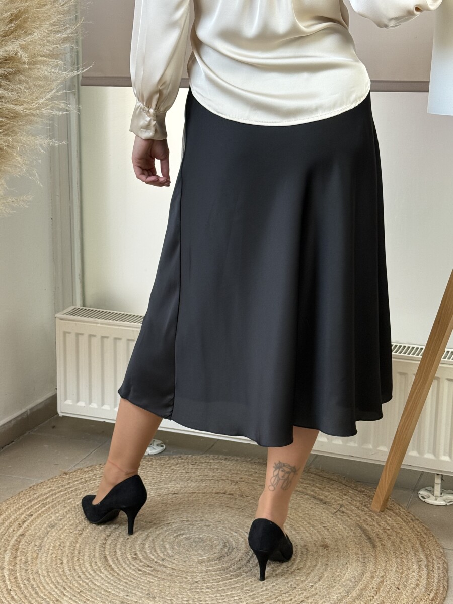 Szatén hatású midi szoknya - fekete - Kép 10