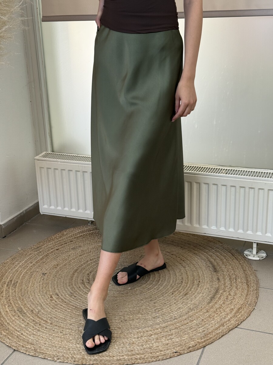 Szatén hatású midi szoknya - khaki - Kép 3