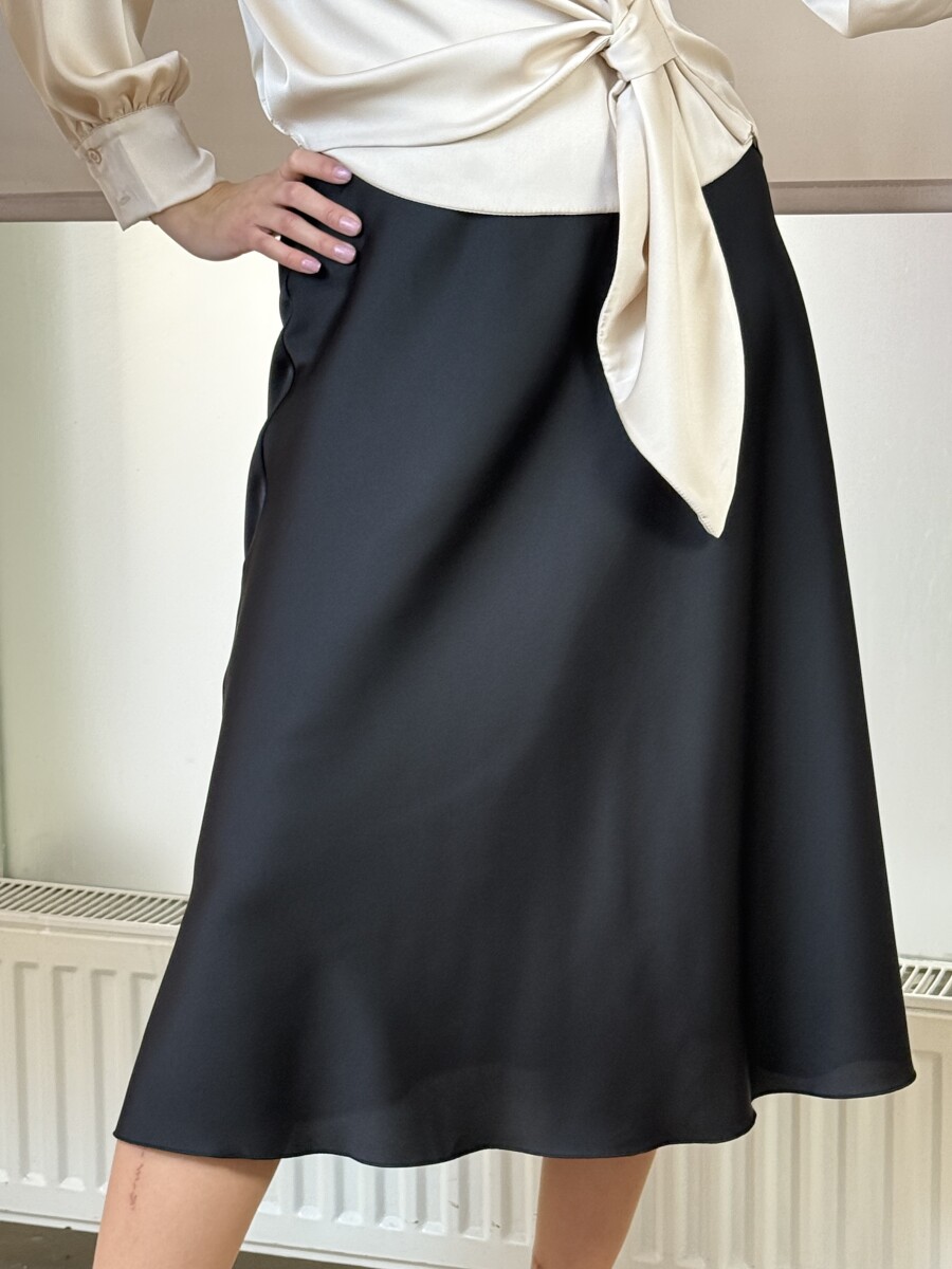 Szatén hatású midi szoknya - fekete - Kép 7