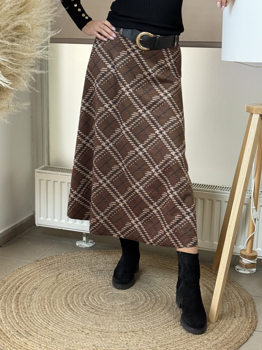Kockás szoknya - barna - Kép 8