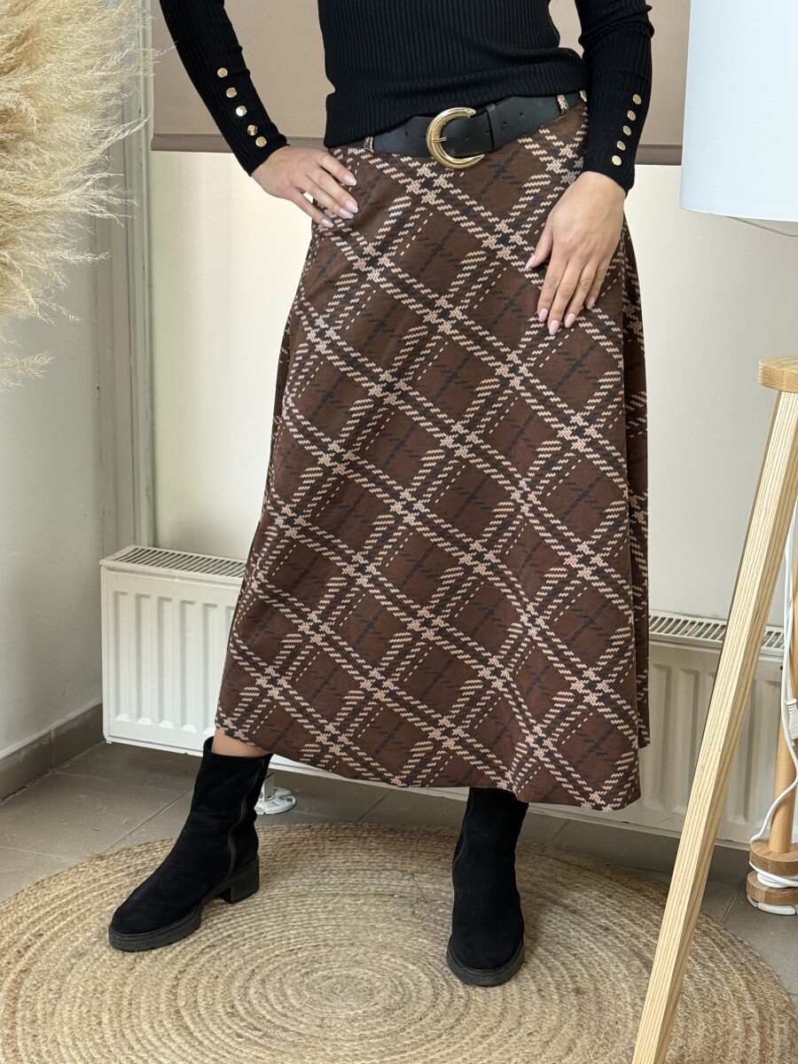 Kockás szoknya - barna - Kép 3