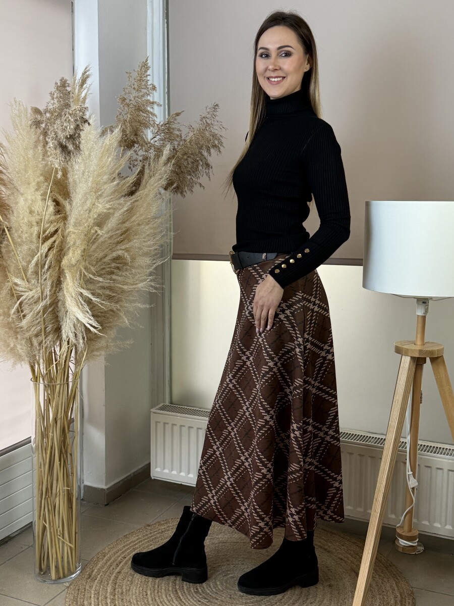 Kockás szoknya - barna - Kép 6