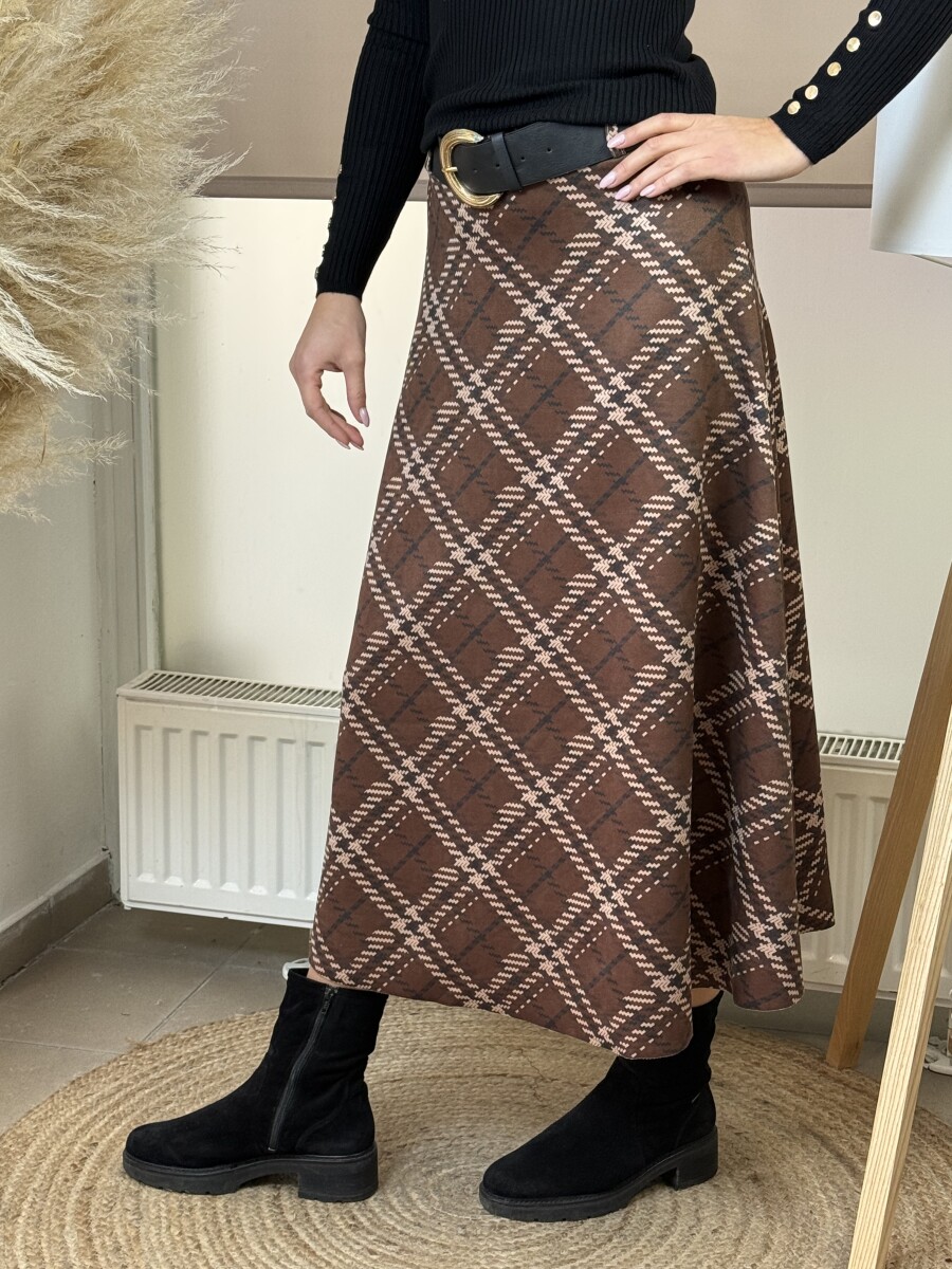 Kockás szoknya - barna - Kép 7