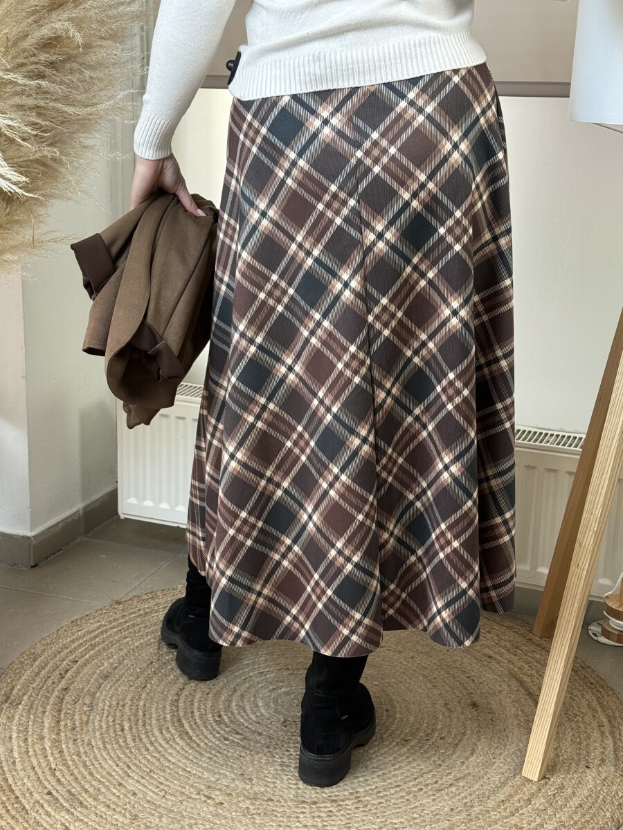 Kockás szoknya - barna-fekete - Kép 10