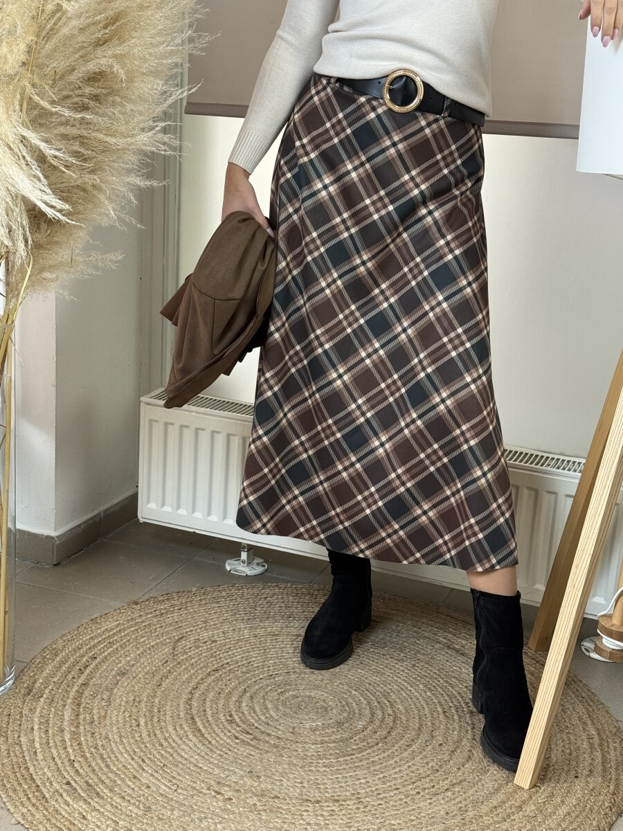 Kockás szoknya - barna-fekete - Kép 4