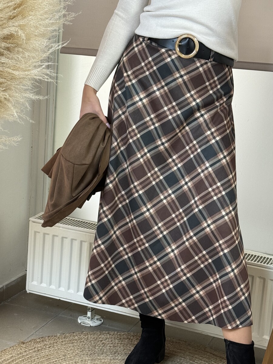 Kockás szoknya - barna-fekete - Kép 6