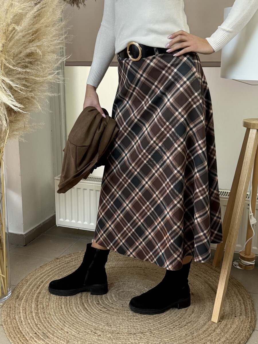 Kockás szoknya - barna-fekete - Kép 3