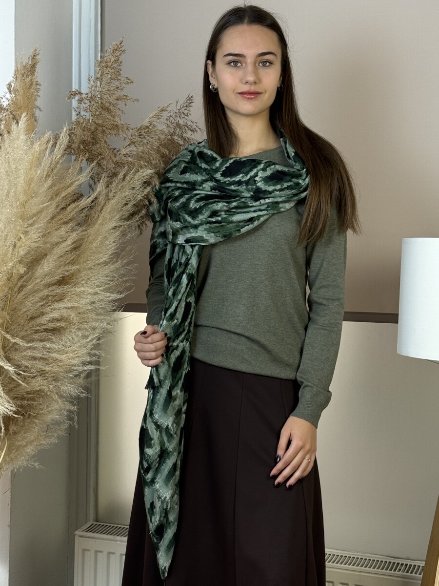 Mintás kendő - khaki - Kép 3