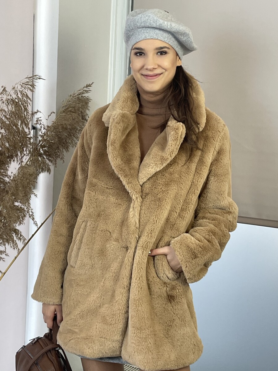 Szőrmekabát gallérral - camel - Kép 4