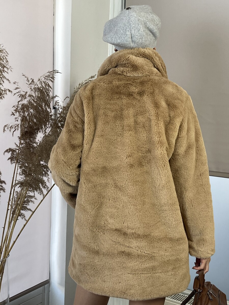 Szőrmekabát gallérral - camel - Kép 7