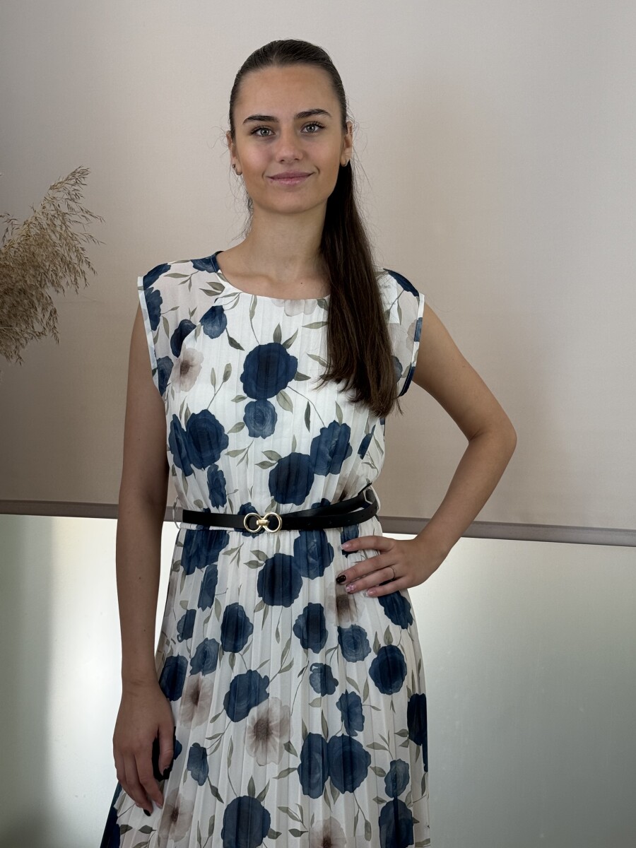 Plisszírozott mintás maxi ruha - kék - Kép 11