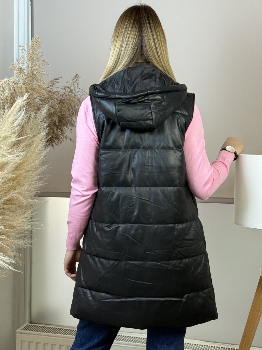 Műbőr kapucnis mellény - fekete - Kép 18