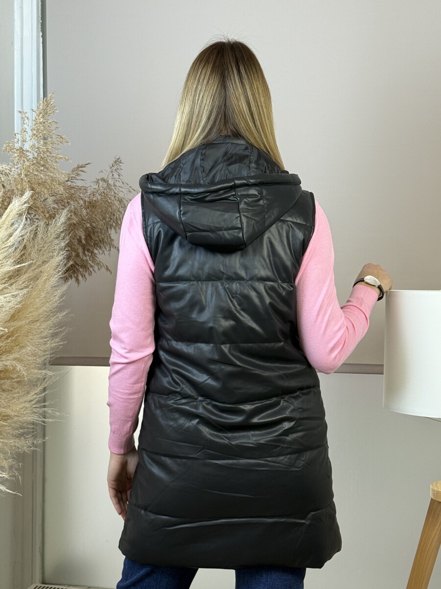 Műbőr kapucnis mellény - fekete - Kép 10
