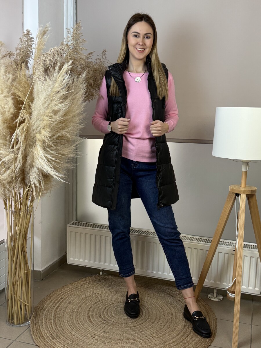 Műbőr kapucnis mellény