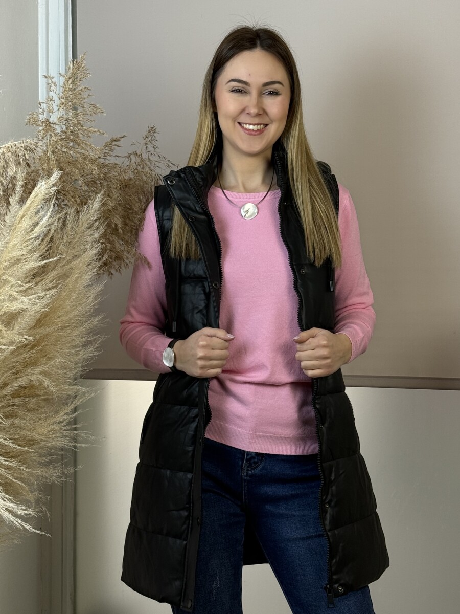 Műbőr kapucnis mellény - fekete - Kép 4