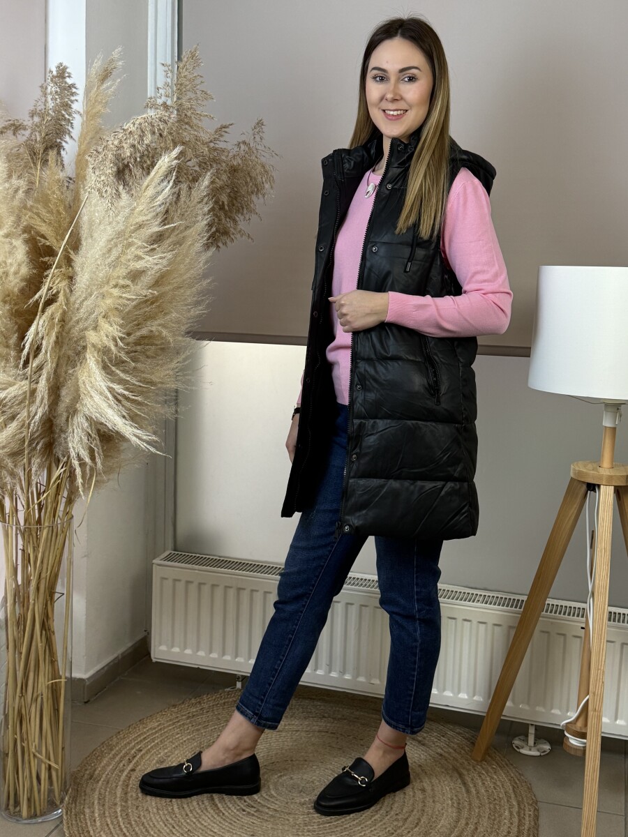 Műbőr kapucnis mellény - fekete - Kép 7