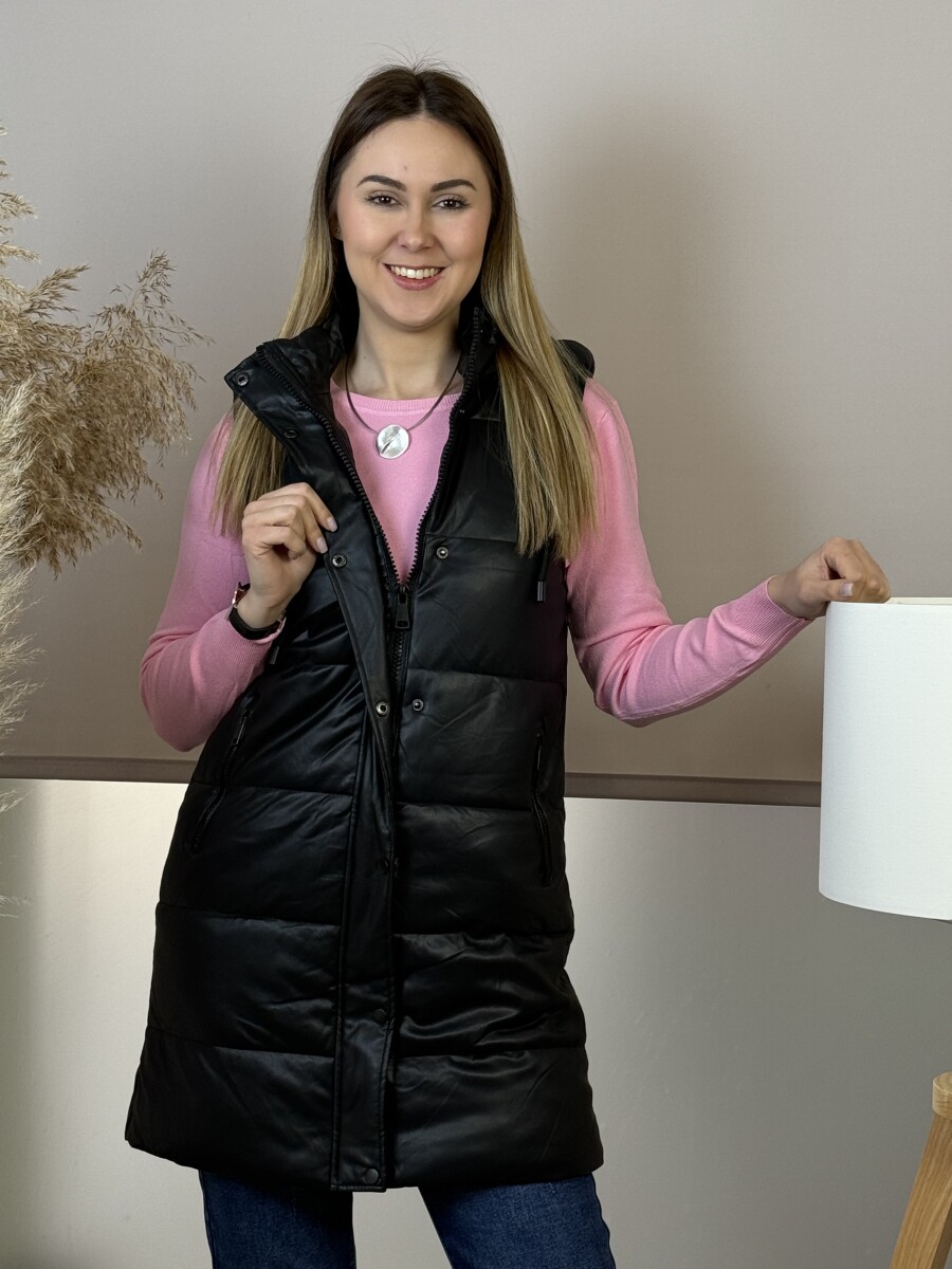 Műbőr kapucnis mellény - fekete - Kép 3