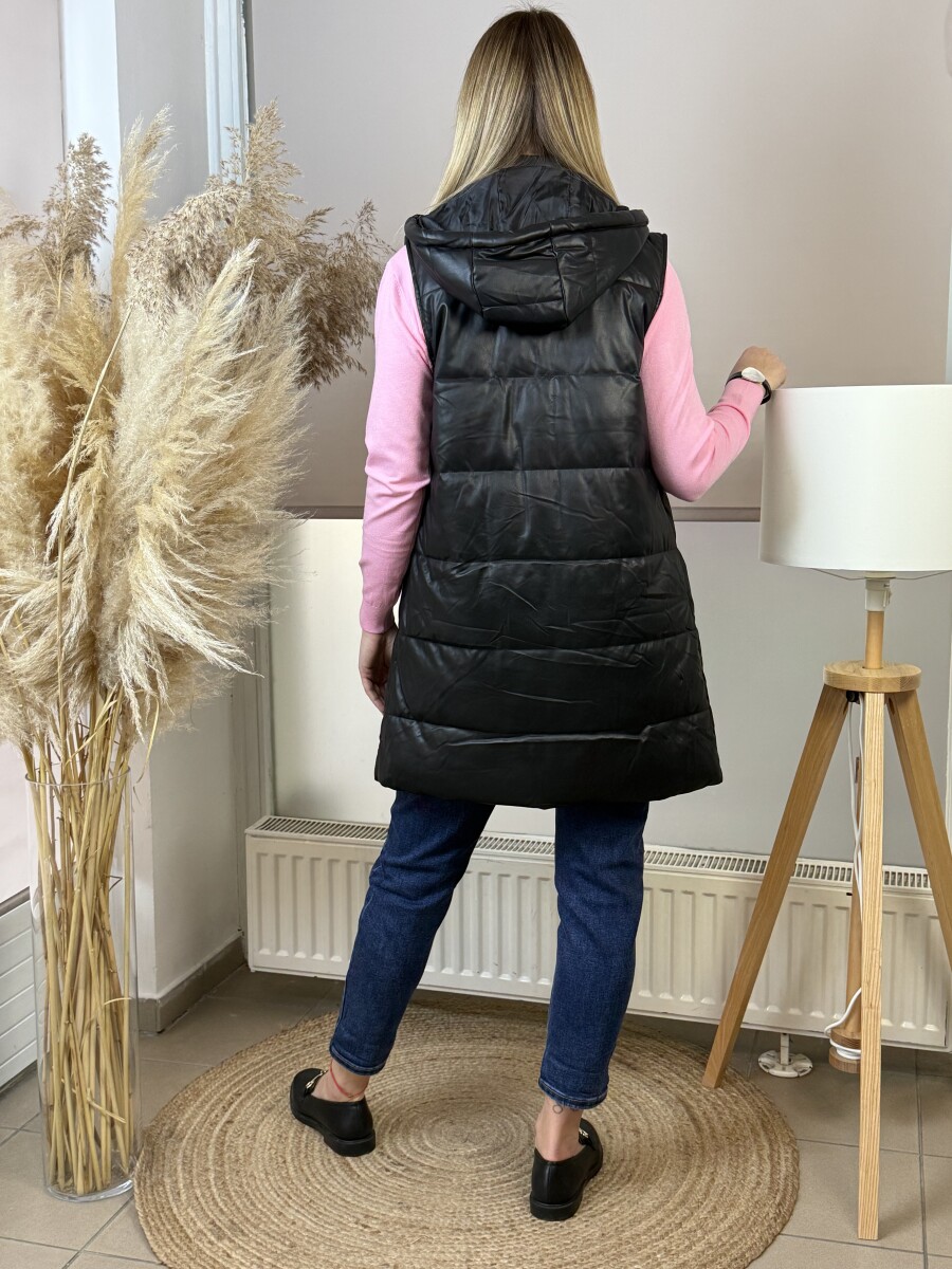 Műbőr kapucnis mellény - fekete - Kép 10