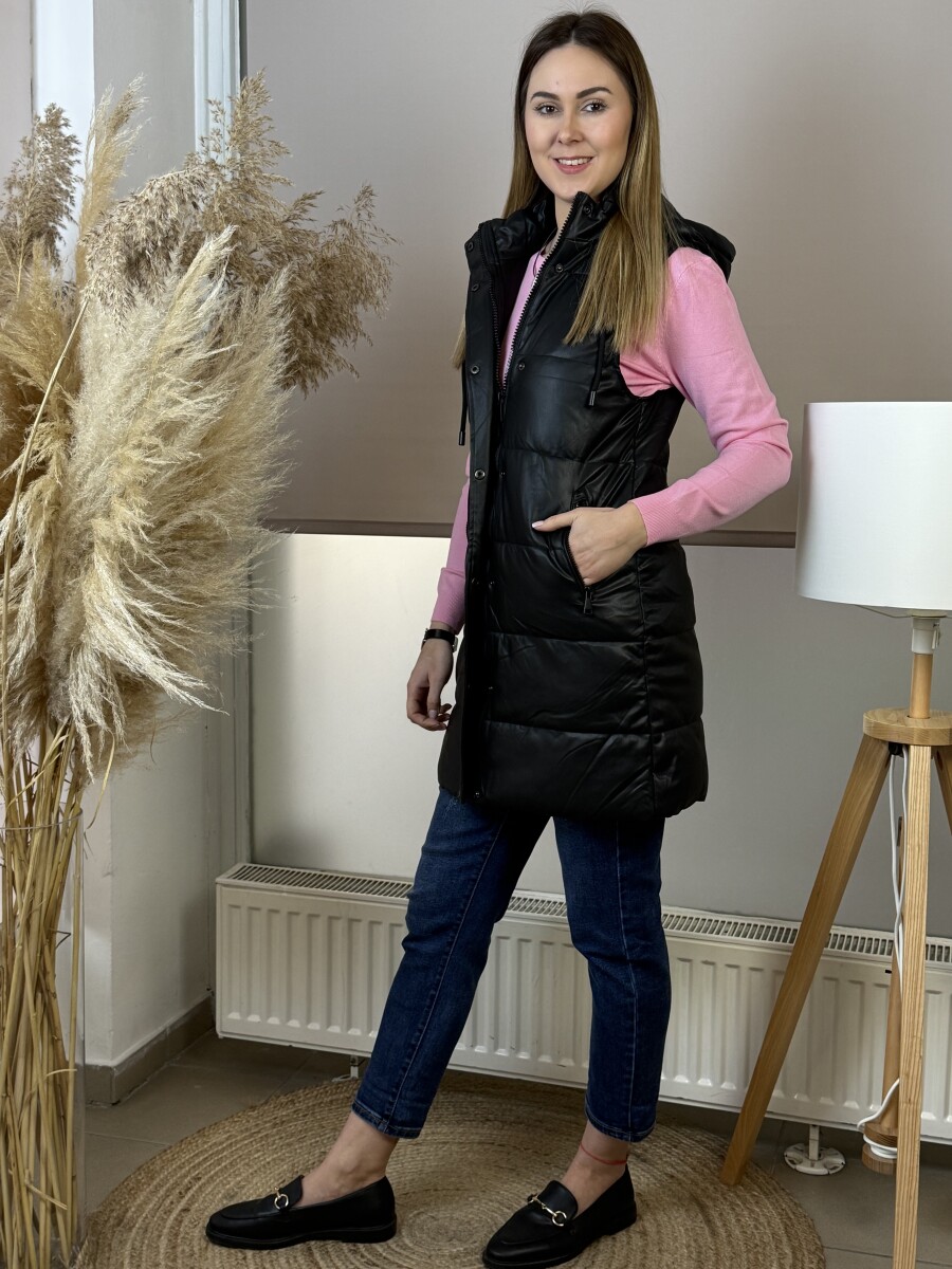 Műbőr kapucnis mellény - fekete - Kép 15