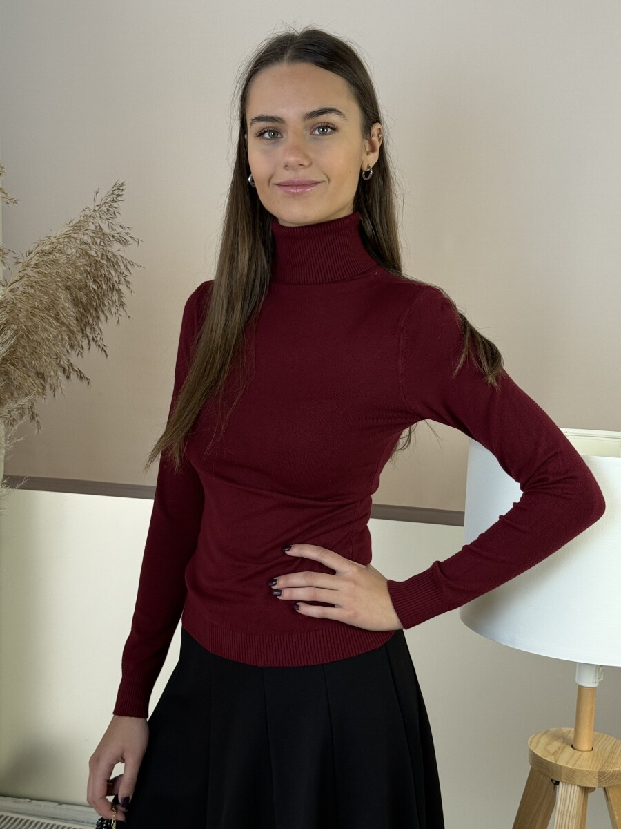 Vékony kötött garbó - bordó - Kép 11