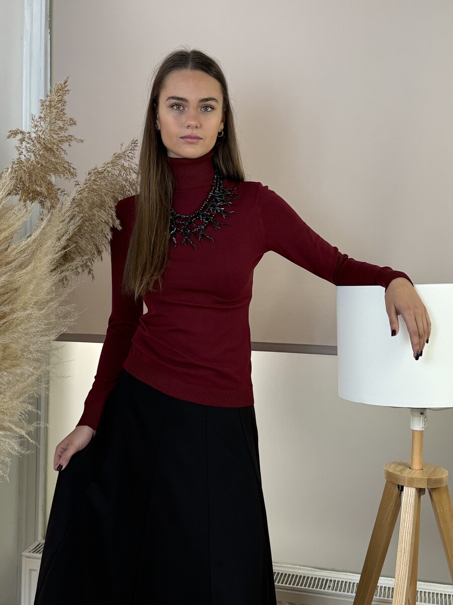 Vékony kötött garbó - bordó - Kép 12