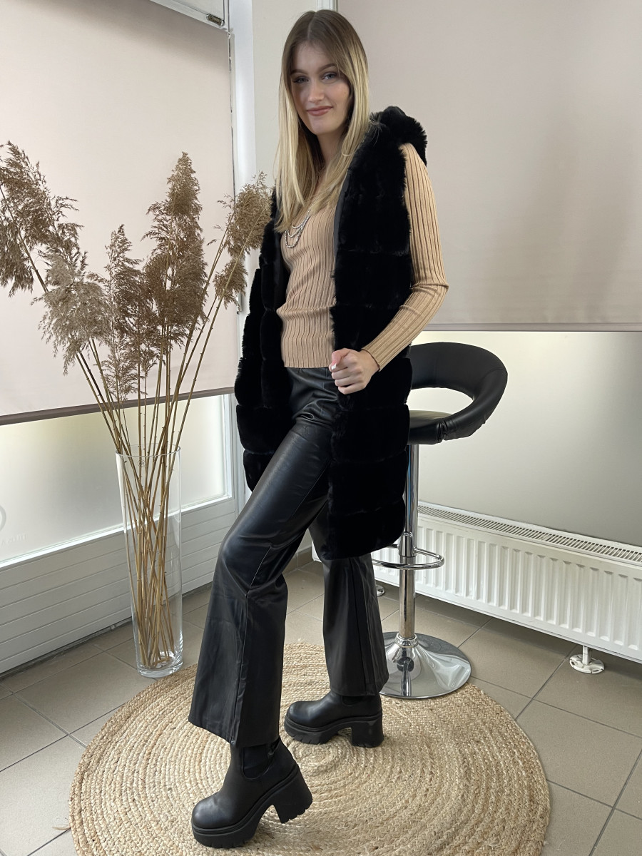 Kapucnis műszőr mellény - fekete - Kép 2