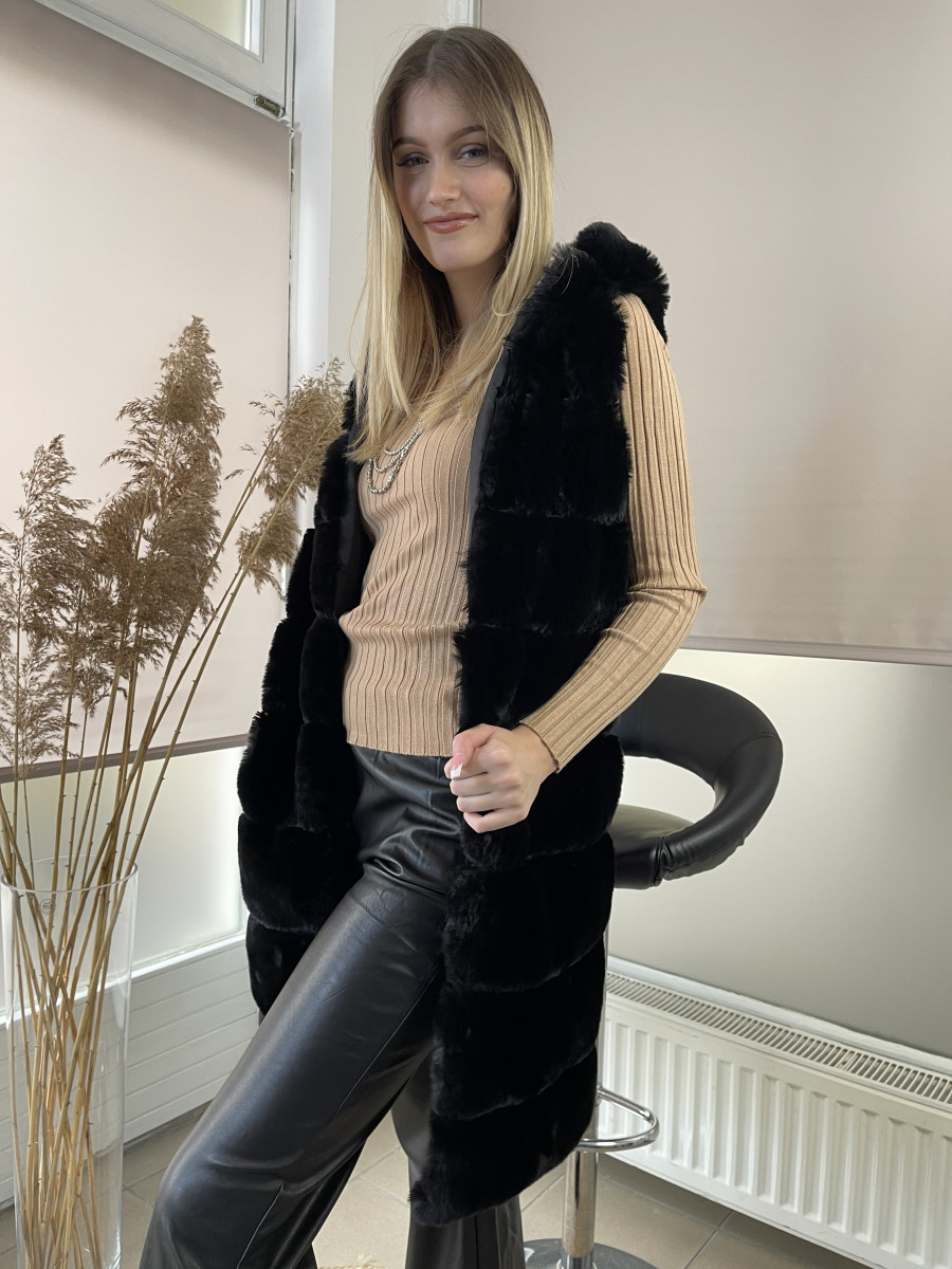 Kapucnis műszőr mellény - fekete - Kép 3