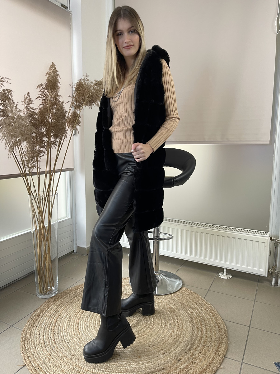 Kapucnis műszőr mellény - fekete - Kép 4