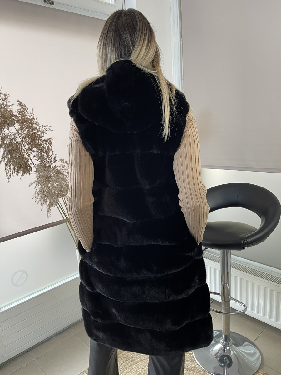 Kapucnis műszőr mellény - fekete - Kép 5