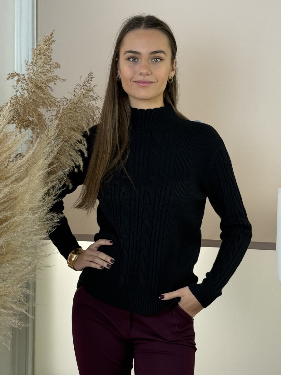 Bordás csavart mintájú pulóver - fekete - Kép 5