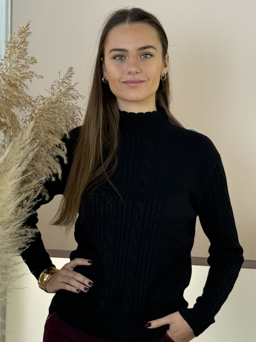 Bordás csavart mintájú pulóver - fekete - Kép 7