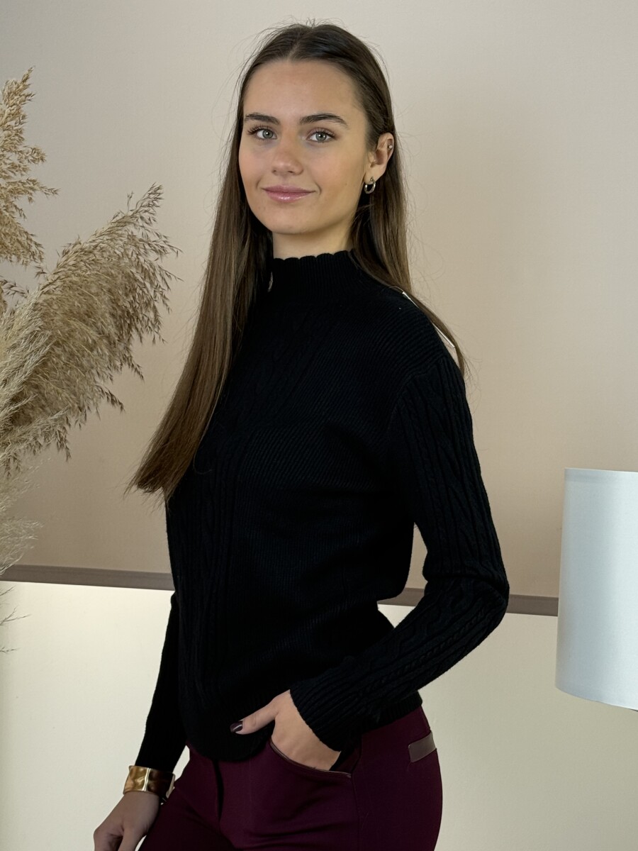 Bordás csavart mintájú pulóver - fekete - Kép 2