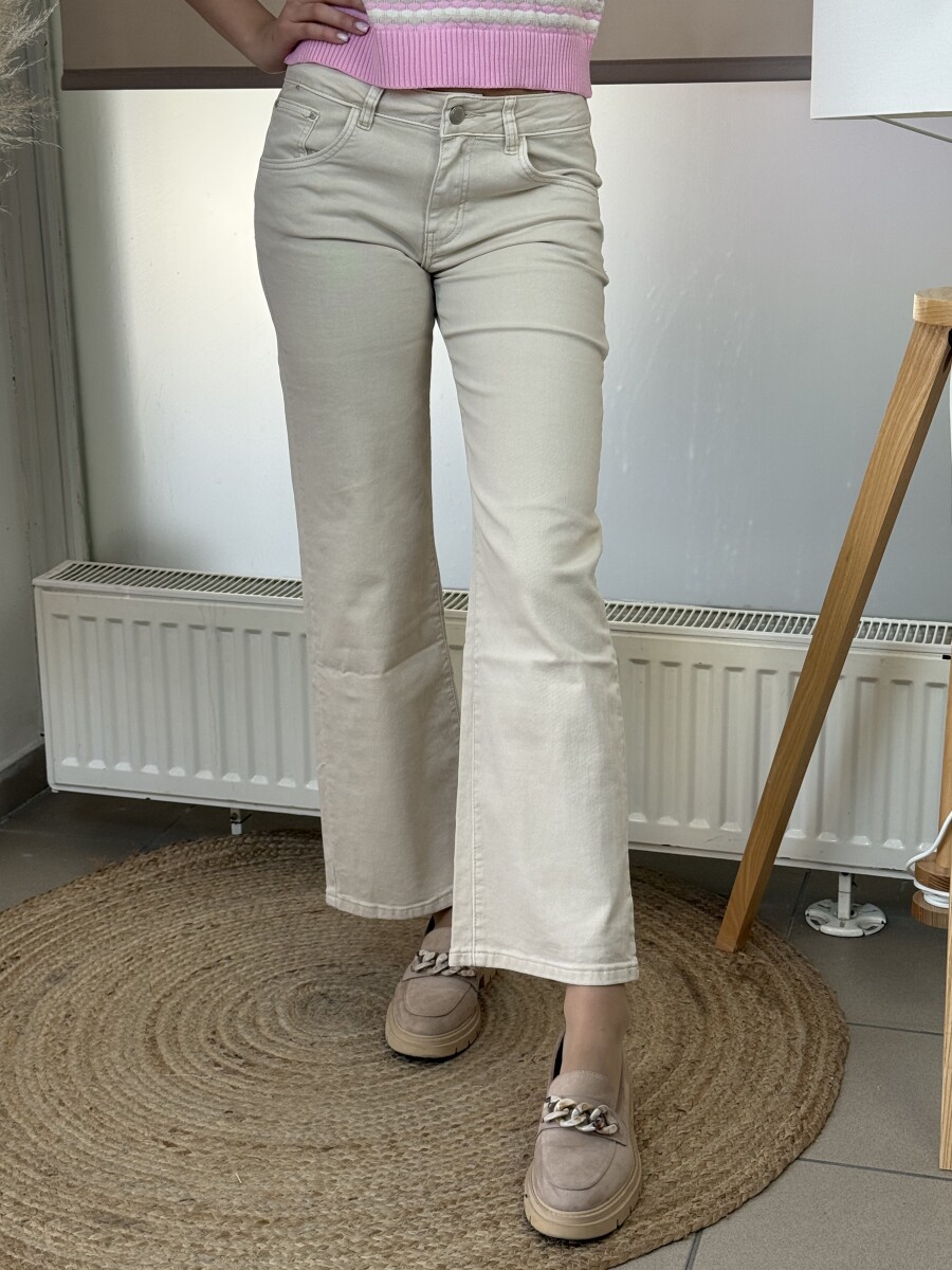 Egyenes szárú színes farmernadrág - krém - Kép 10