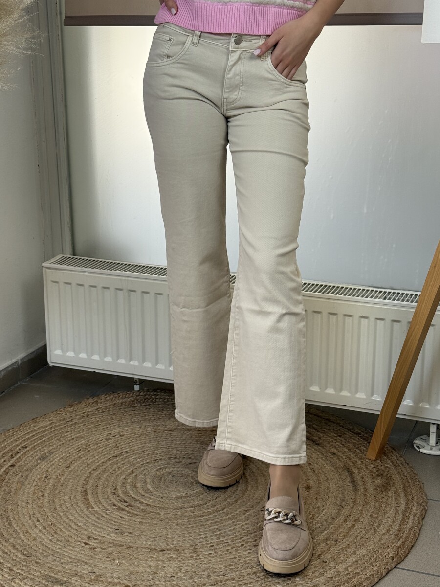 Egyenes szárú színes farmernadrág - krém - Kép 4