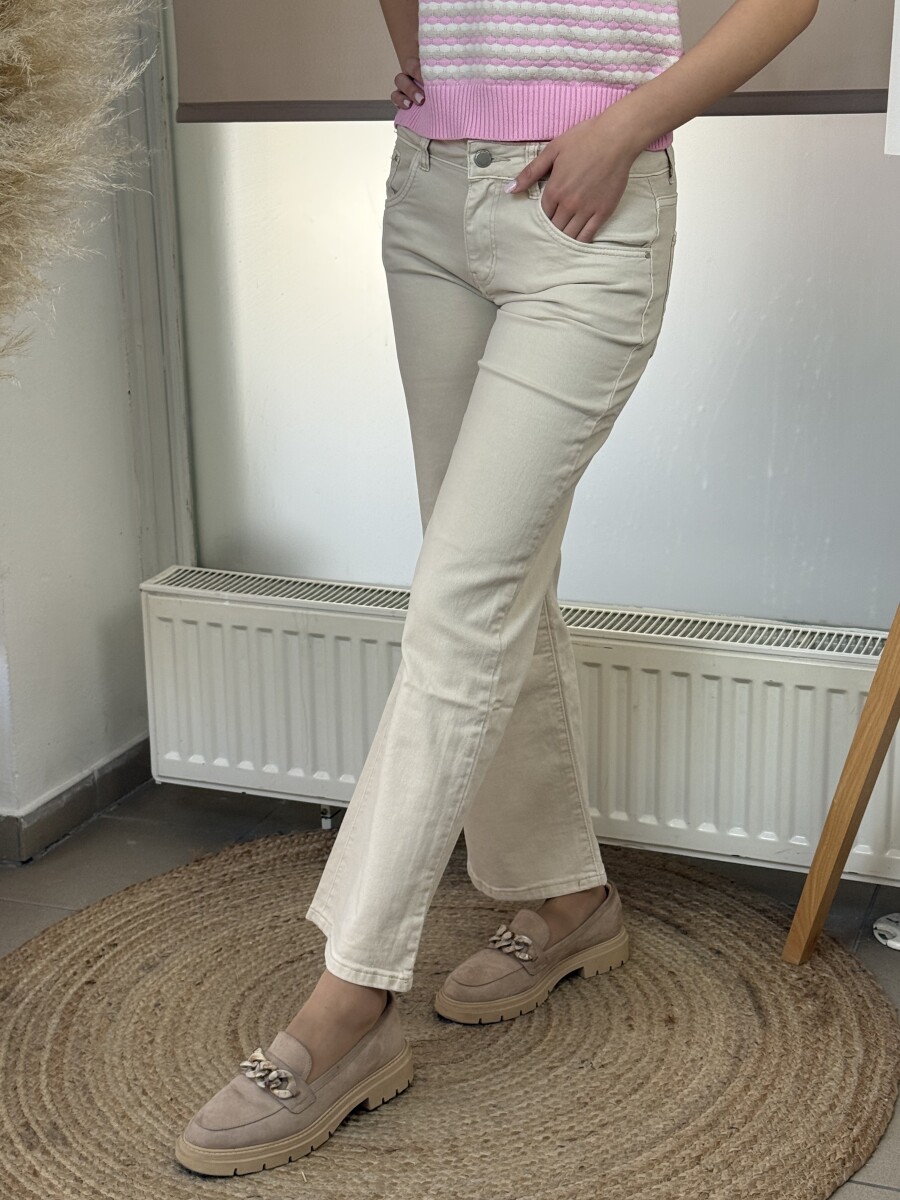 Egyenes szárú színes farmernadrág - krém - Kép 3