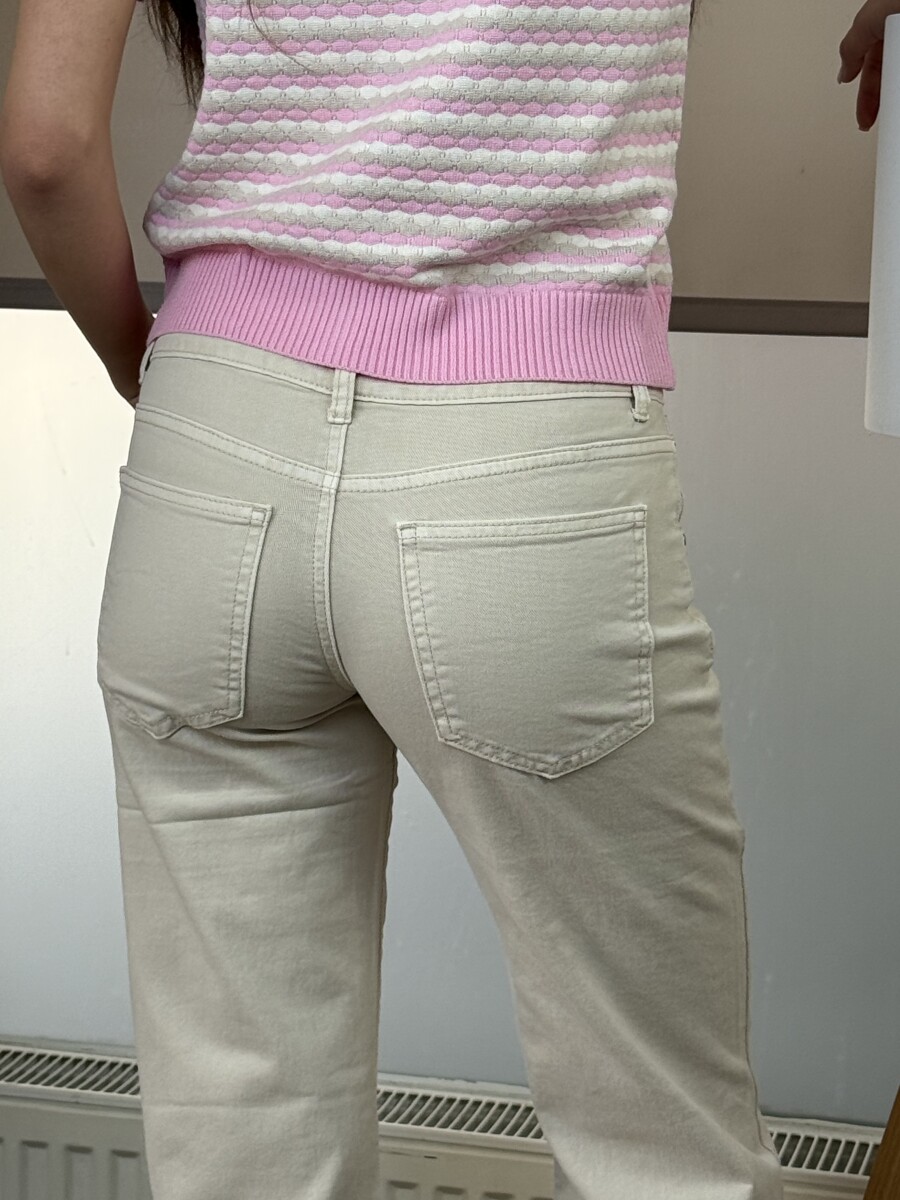 Egyenes szárú színes farmernadrág - krém - Kép 7