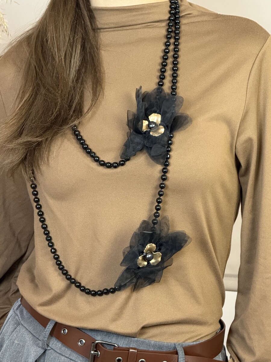 Virágos gyöngyös nyaklánc - fekete - Kép 5