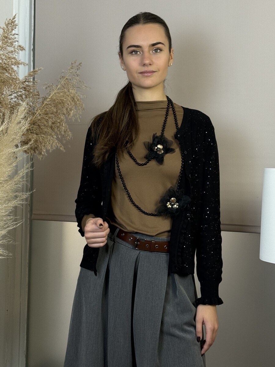 Virágos gyöngyös nyaklánc - fekete - Kép 7