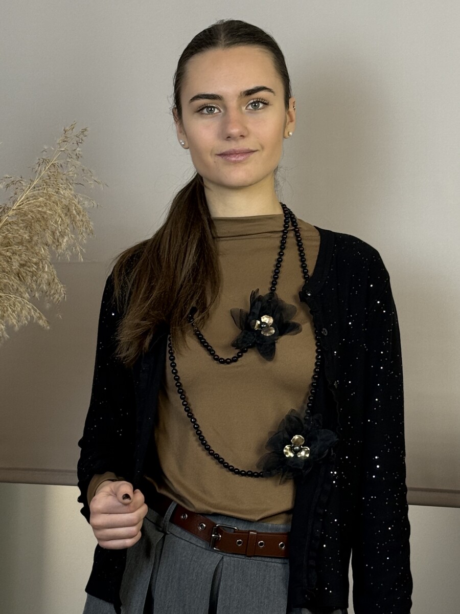 Virágos gyöngyös nyaklánc - fekete - Kép 6