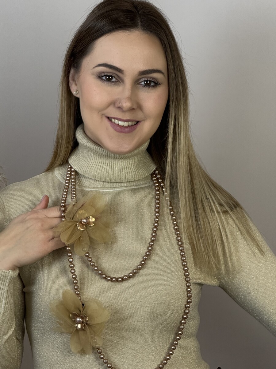 Virágos gyöngyös nyaklánc - bézs - Kép 3