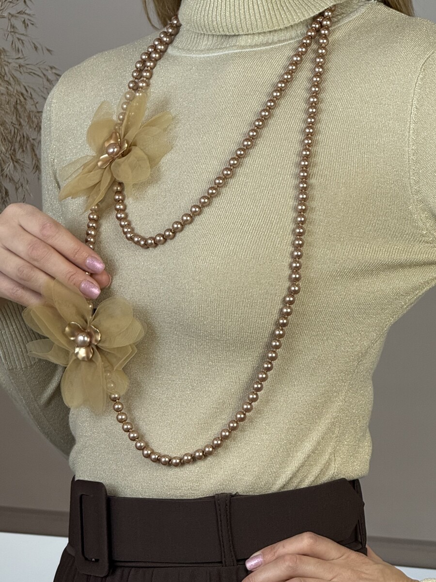 Virágos gyöngyös nyaklánc - bézs - Kép 5