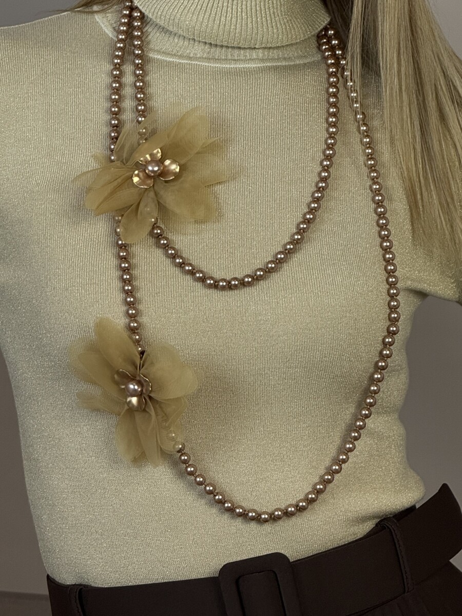 Virágos gyöngyös nyaklánc - bézs - Kép 7