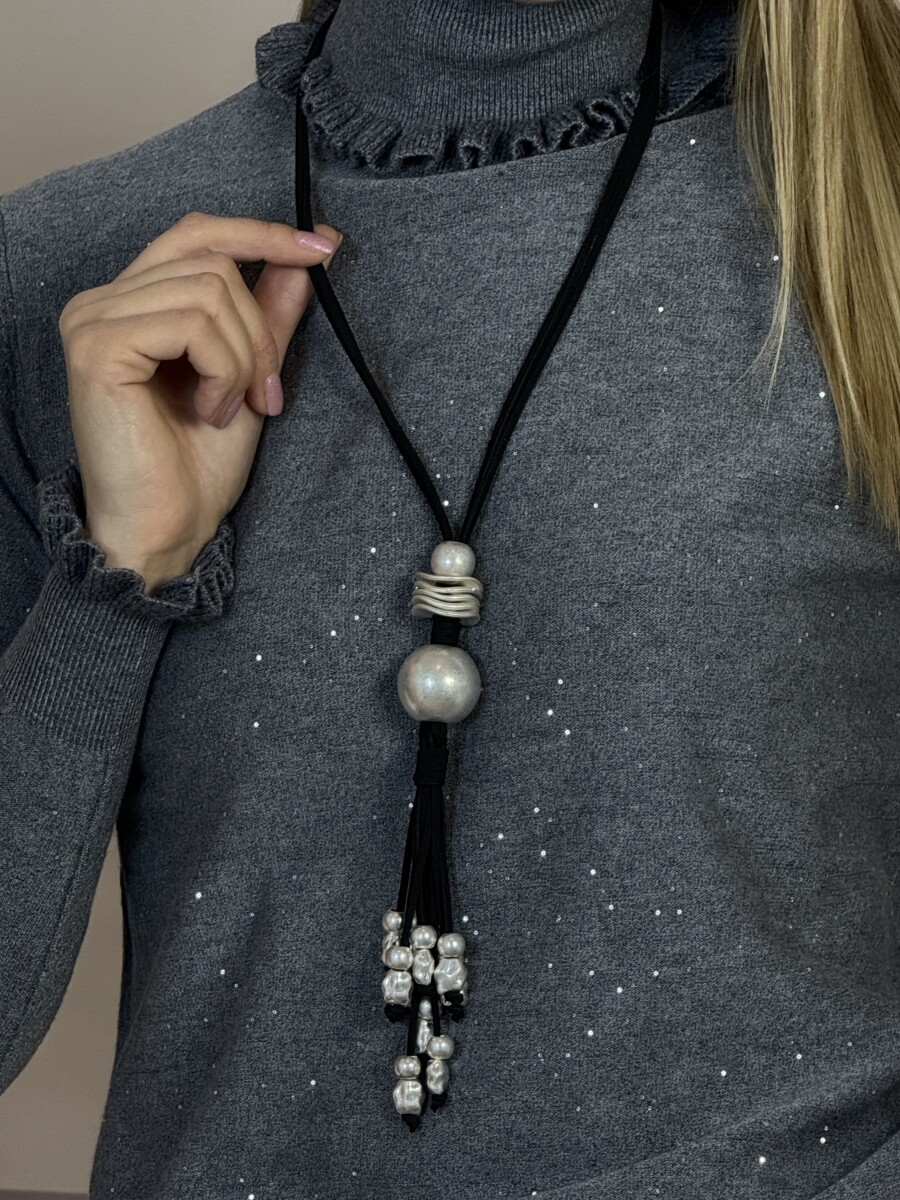 Gömb díszes Nyaklánc - ezüst-fekete - Kép 4