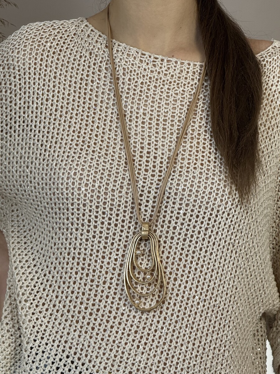 Gyöngy medálos nyaklánc - arany-bézs - Kép 7