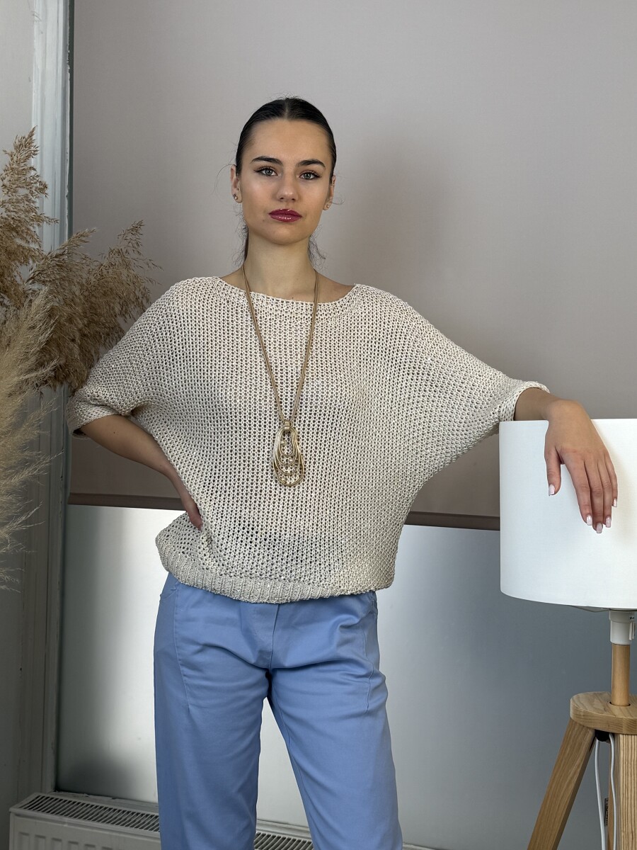 Gyöngy medálos nyaklánc - arany-bézs - Kép 9