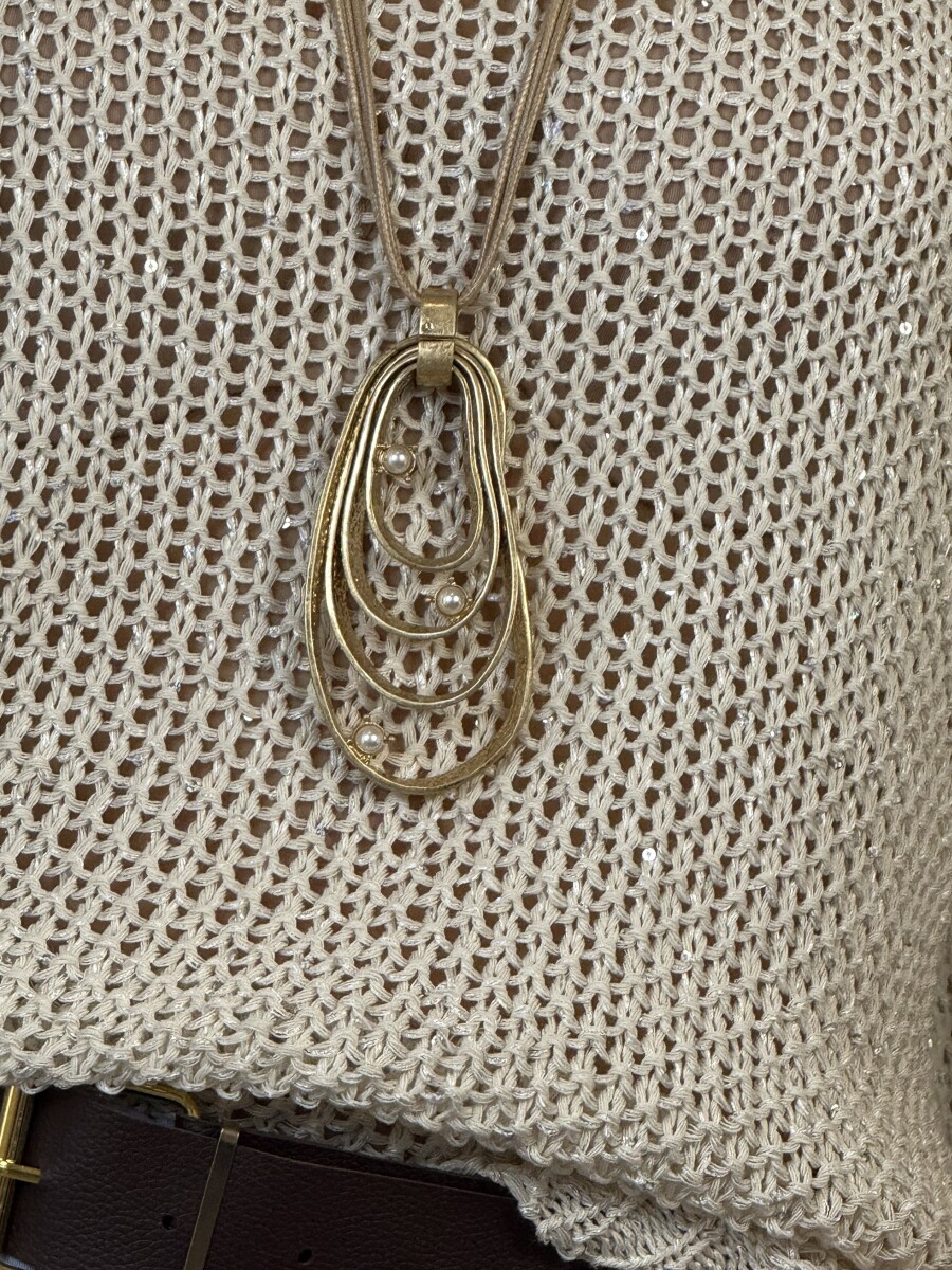 Gyöngy medálos nyaklánc - arany-bézs - Kép 4