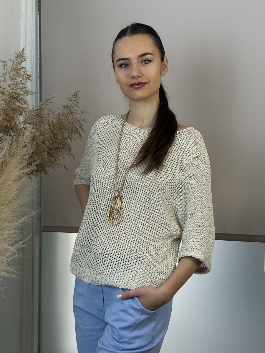 Gyöngy medálos nyaklánc - arany-bézs - Kép 2